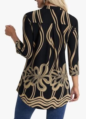 BAISHENGGT Black & Gold Floral boho chic Whimsygoth Tunic Blouse Top 3X Plus